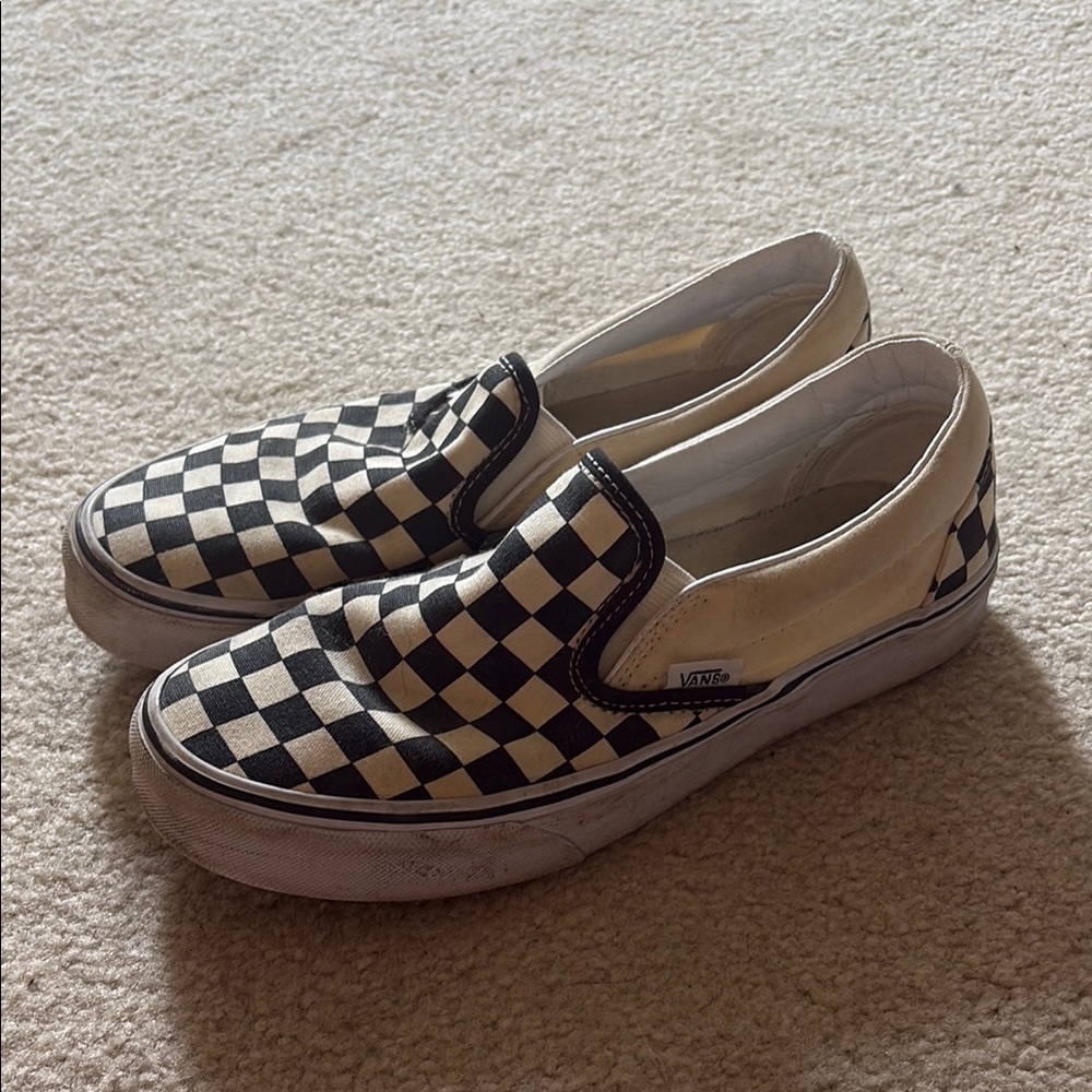 Vans Black and Cream Checkerboard Slip-Ons